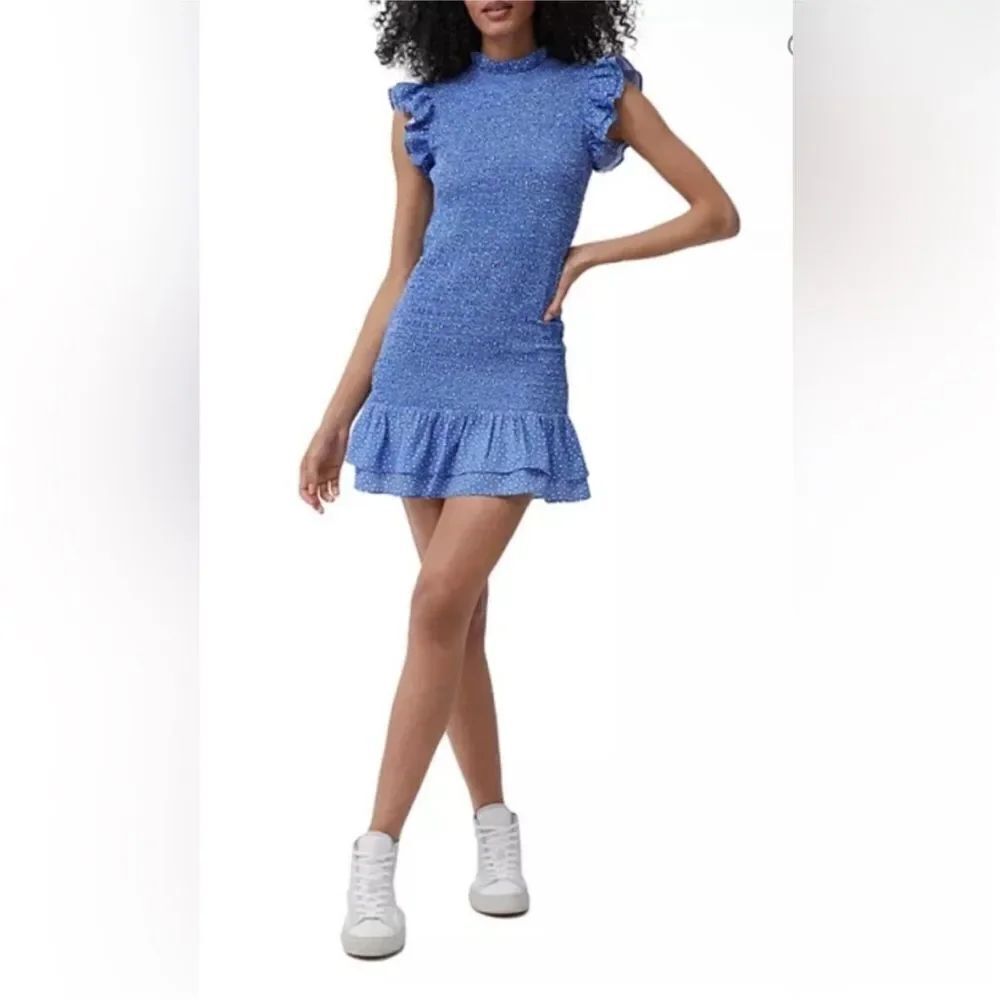FRENCH CONNECTION | Smocked Blue Floral Ruffle Sleeve Mini Dress Women’s Size L